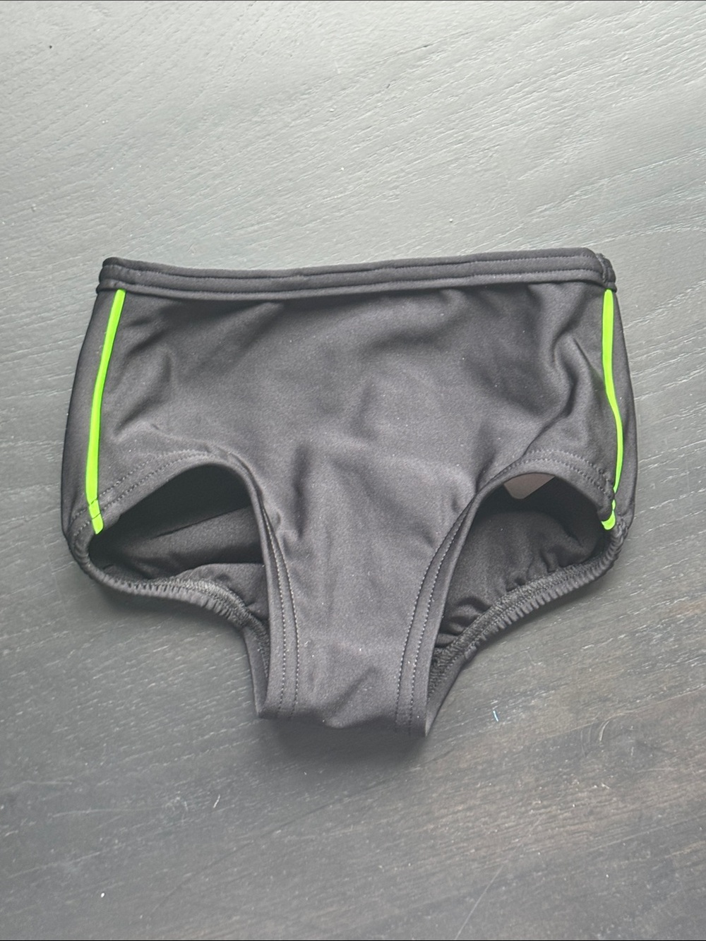 Kids Black Dance Briefs with Neon Green Trim